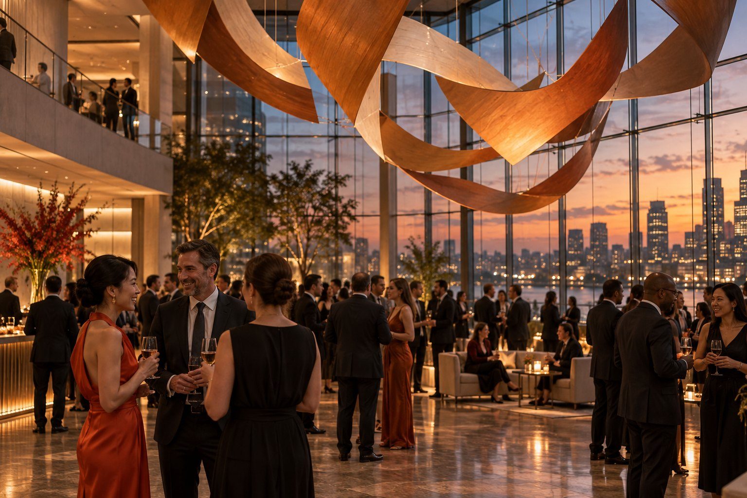 A suspended art installation at a corporate event