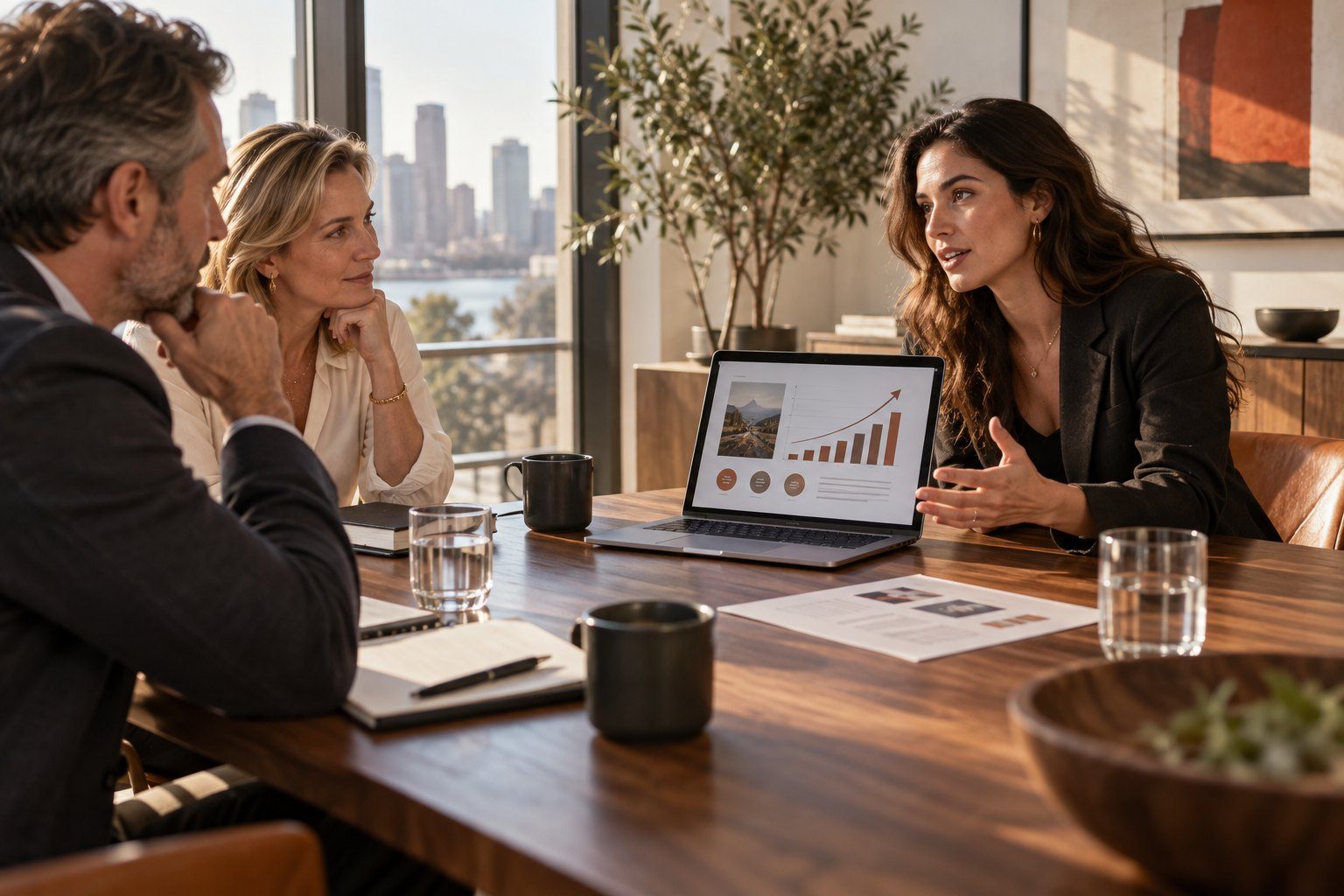 A founder pitching to two investors